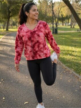 dip Red Tie-Dye V-Neck Sweatshirt